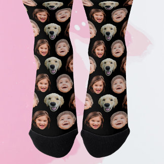 Cute Personalised Family Face 3 Photos Black Socks