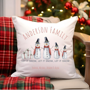 Cute Personalised Family Name Snowman Let it Snow Cushion