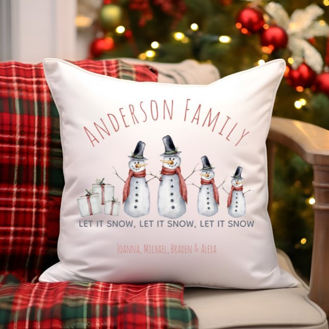 Cute Personalised Family Name Snowman Let it Snow  Cushion (Creator Uploaded)