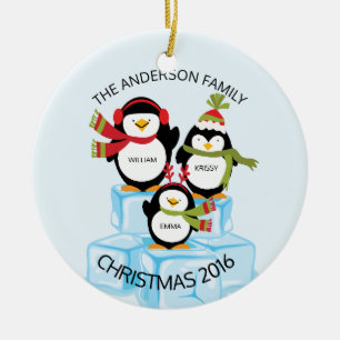 Cute Personalised Family Of 3 Penguins Christmas Ceramic Tree Decoration