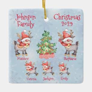 Cute Personalised Family of 5 Reindeer Ceramic Ornament