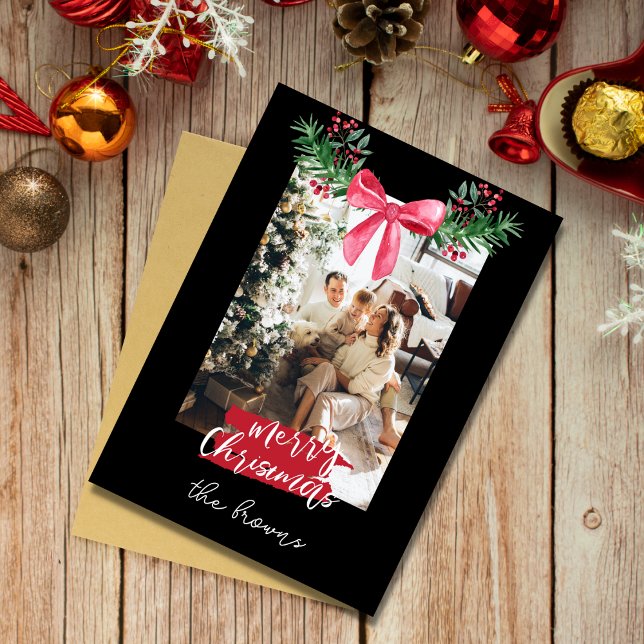 Cute personalised family photo garland christmas holiday card (Creator Uploaded)