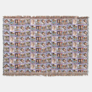 Cute Personalised Family Photos Pattern on Purple Throw Blanket