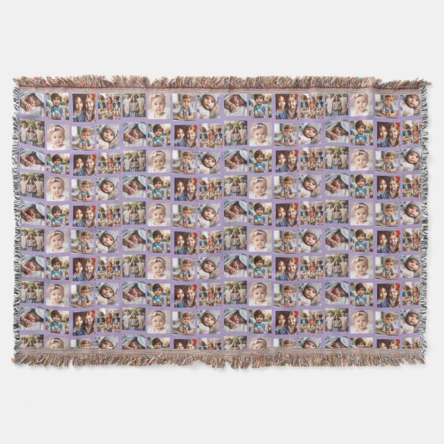 Cute Personalised Family Photos Pattern on Purple Throw Blanket (Front)