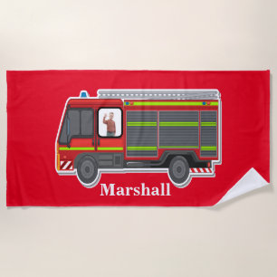 Cute  personalised fire engine kids  photo beach towel