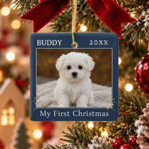 Cute Personalised First Christmas Dog Photo Ceramic Ornament