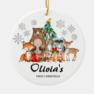 Cute Personalised First's Christmas animal Ceramic Tree Decoration