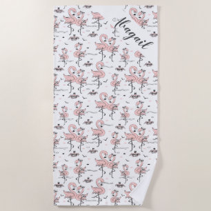 Cute Personalised Flamingos and Crabs Beach Towel