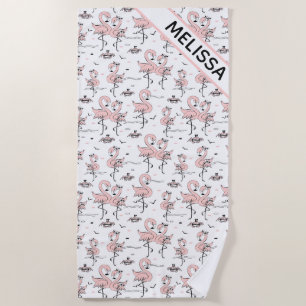 Cute Personalised Flamingos and Crabs Beach Towel