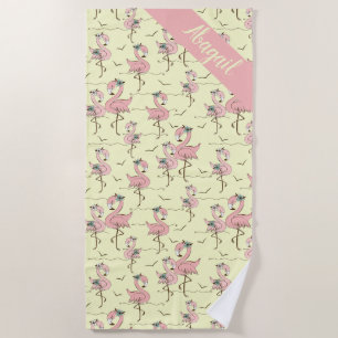 Cute Personalised Flamingos Beach Towel