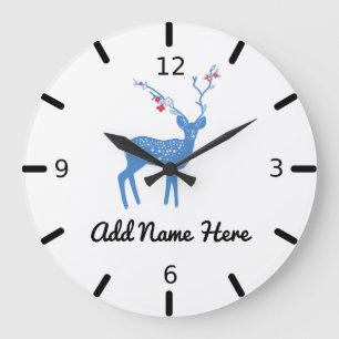 Cute Personalised Floral Deer Large Clock