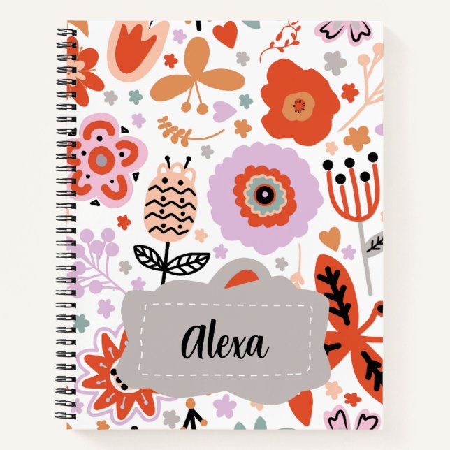Cute Personalised Floral kids Notebook (Front)