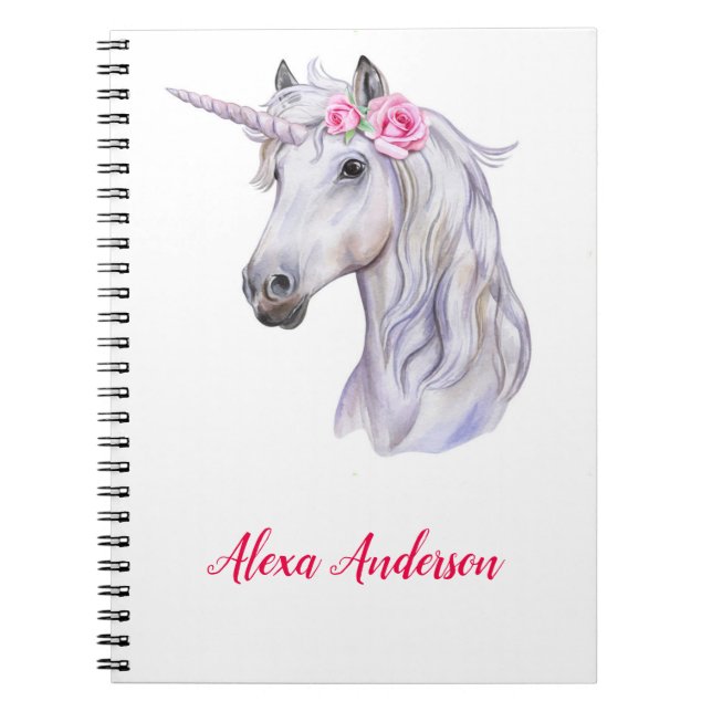 Cute Personalised Floral Unicorn Notebook (Front)