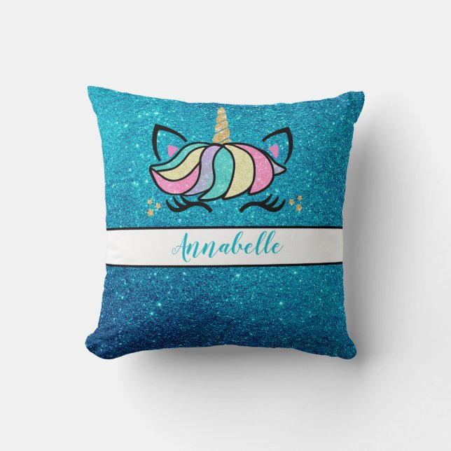 Cute Personalised Floral Unicorn Throw Pillow (Front)
