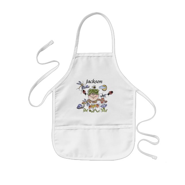 Cute Personalised Flower Garden Boy Pixie Kids Apron (Front)