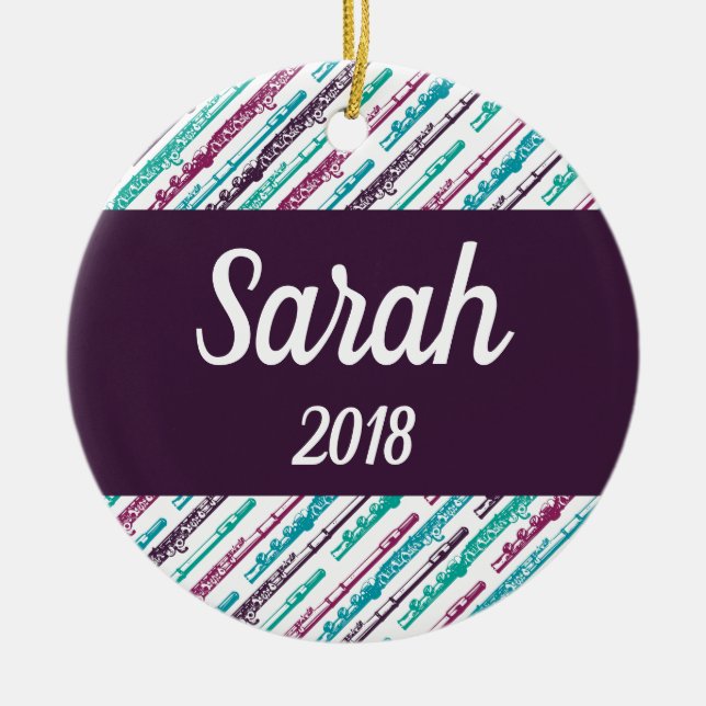 Cute Personalised Flute Player Ornament (Front)