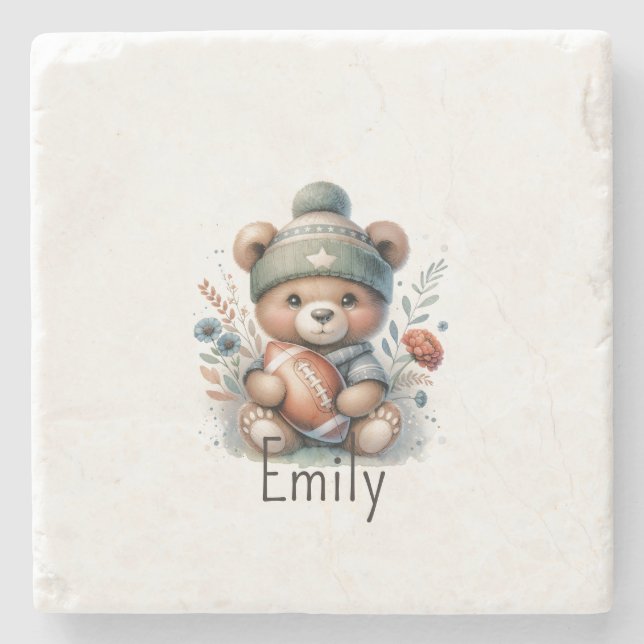 Cute Personalised Football Stone Coaster (Front)