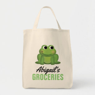 Cute Personalised Frog Grocery Tote Bag