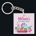 Cute Personalised Gardening Shed Key Key Ring<br><div class="desc">Cute flower garden art on personalised garden shed keychain.</div>