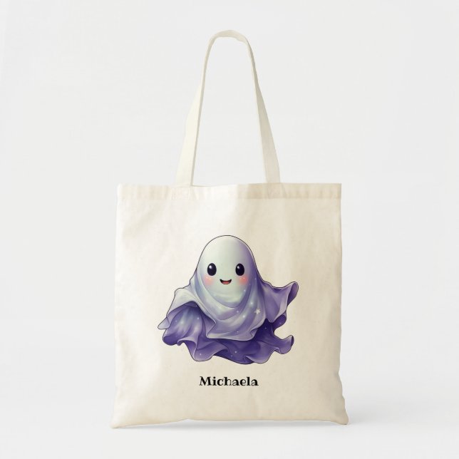 Cute Personalised Ghost Halloween Tote Bag (Front)