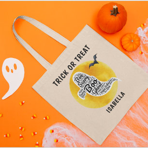 Cute Personalised Ghost Word Art Trick or Treat Tote Bag