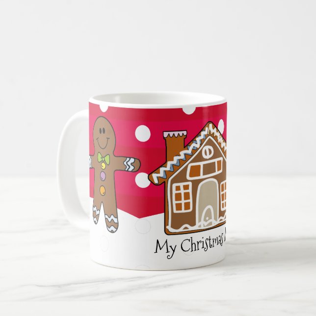 Cute Personalised Gingerbread Christmas Red Coffee Mug (Front Left)