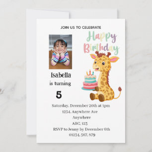 Cute Personalised Giraffe Birthday Party Invitation
