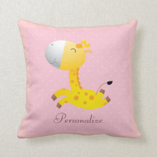 Cute Personalised Giraffe Pink Cushion