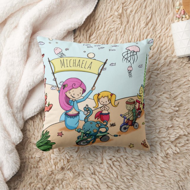 Cute Personalised Girl Mermaid Cushion (Blanket)