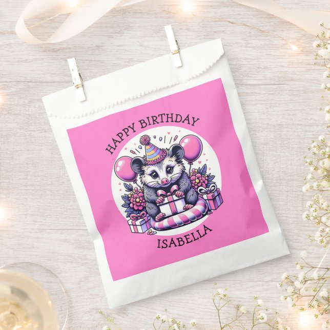 Cute Personalised Girl's Birthday Possum Favour Bags (Clipped)