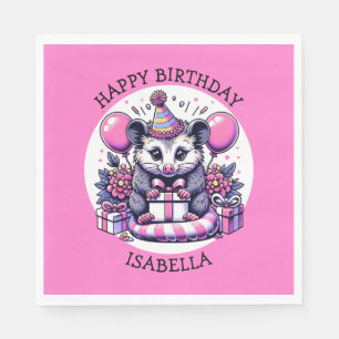 Cute Personalised Girl's Birthday Possum Napkin