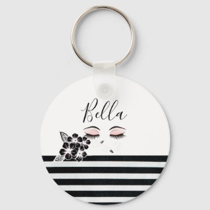 Cute Personalised Girls Eyelashes Indigenous Key Ring