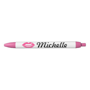 Cute personalised girls pen with pink lips kiss