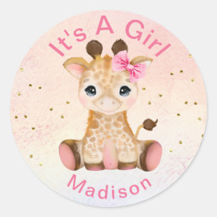Cute Personalised Girls Pink Baby Giraffe Sticker