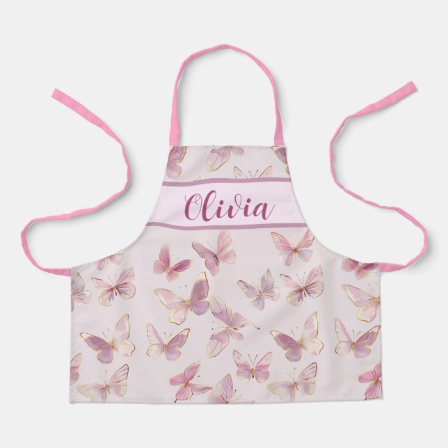 Cute Personalised Girls Pink Butterfly Apron (Front)