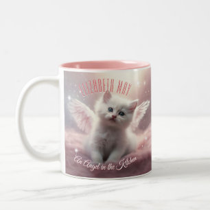Cute Personalised Girly Pink Kitten Two-Tone Coffee Mug