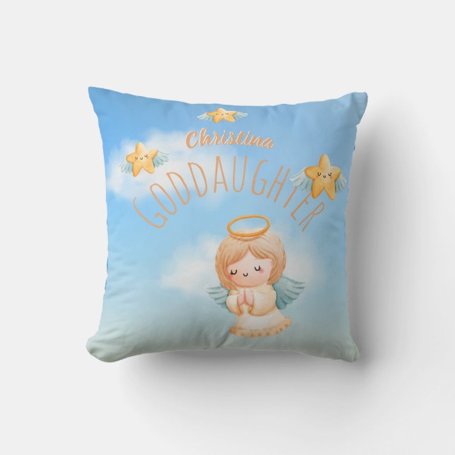 Cute Personalised GODDAUGHTER ANGEL Stars Wings Cushion (Front)