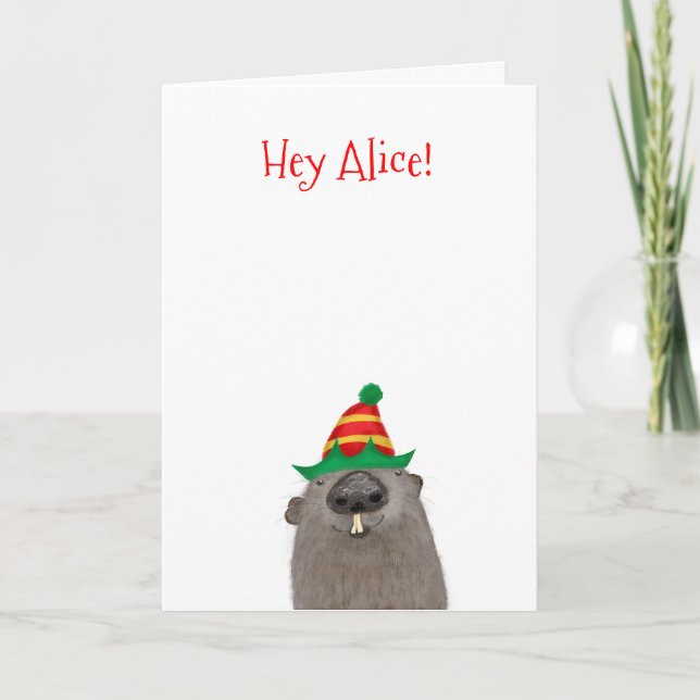 Cute personalised groundhog Christmas card (Front)