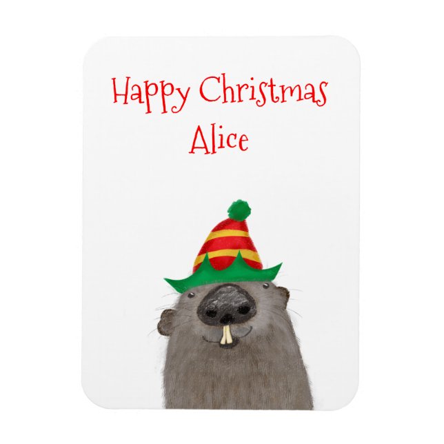 Cute personalised groundhog Christmas magnet (Vertical)