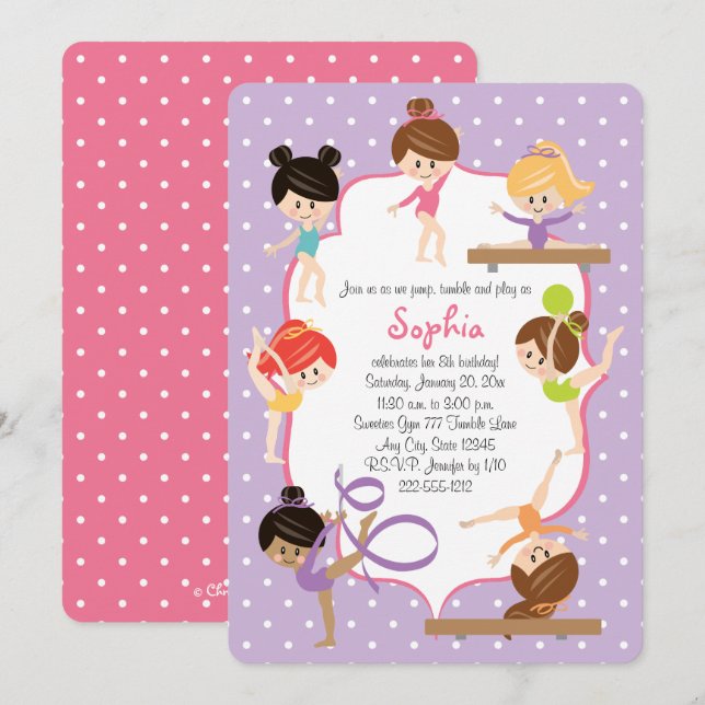 Cute Personalised Gymnastics Birthday Party Invitation (Front/Back)