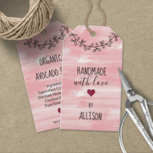 Cute Personalised #Handmade Love Pink Watercolor Gift Tags