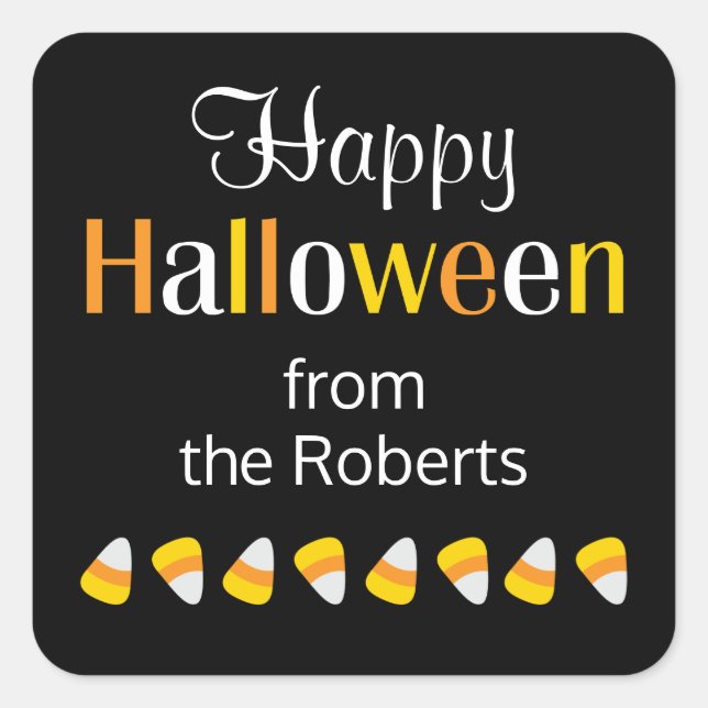Cute Personalised Happy Halloween Candy Favour Square Sticker (Front)