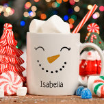 Cute Personalised Happy Snowman Christmas Mug<br><div class="desc">Cute personalised happy snowman Christmas mug is a fun kids hot chocolate or kids Christmas holiday mug. This Xmas mug features a cute holiday snowman. Personalise with name.</div>