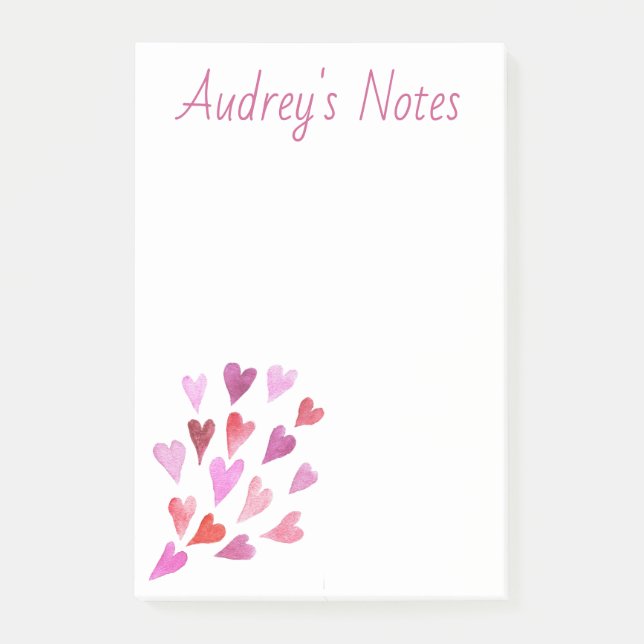 Cute Personalised Hearts Post-it Notes (Front)