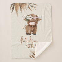 Cute Personalised Highland Cow Baby Blanket