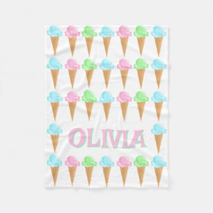 Cute Personalised Ice Cream Cones Pattern Fleece Blanket