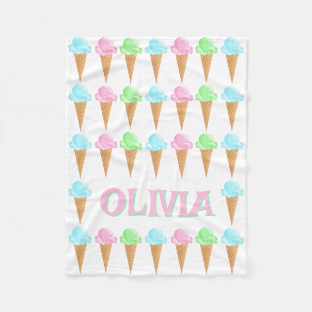 Cute Personalised Ice Cream Cones Pattern Fleece Blanket (Front)