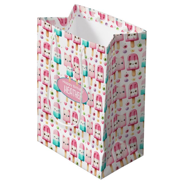 Cute Personalised IcePop Summer Birthday Girls Medium Gift Bag (Front Angled)