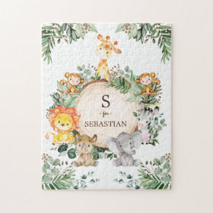 Cute Personalised Jungle Safari Animals Monogram Jigsaw Puzzle