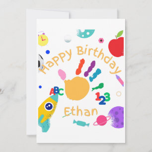 Cute Personalised Kid's ABC Hand Paint 123 HB Invitation